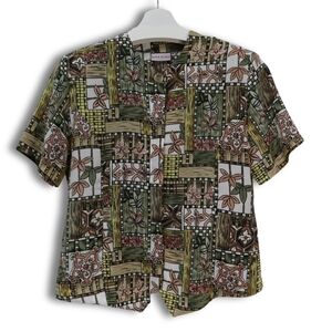Colorful Patchwork Short Sleeve Shirt Button Up Bora Bora S